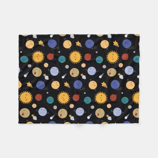 Kawaii Solar System Fleece Deken (Voorkant (Horizontaal))