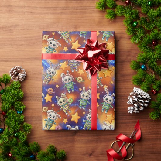 Kawaii Space Bunnies & Donuts Galactic Pattern Cadeaupapier (Feestdagen Geschenken)