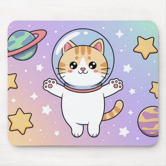 Kawaii Space Cat Astronaut Mouse Pad Muismat (Voorkant)