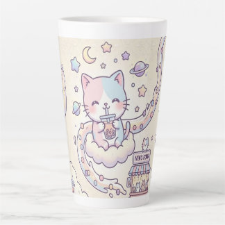 Kawaii Space Cat Drinking Boba Latte Mug Mok