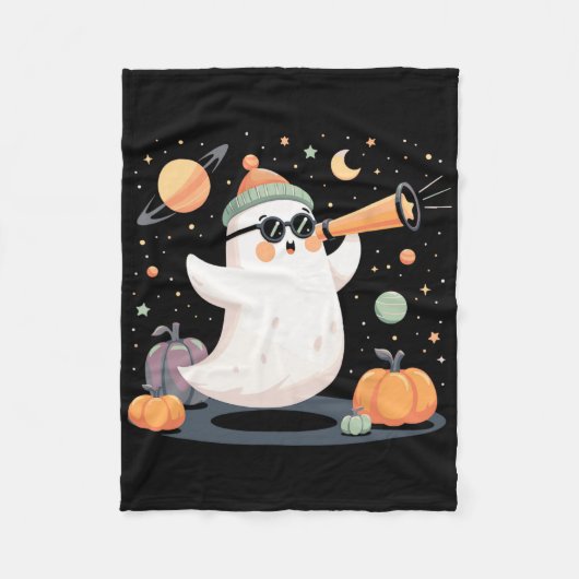 Kawaii Space Ghost Telescope Spooky Halloween Pump Fleece Deken (Voorkant)