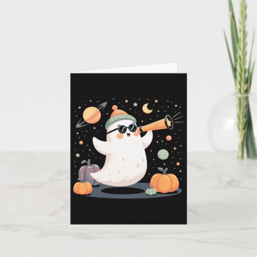 Kawaii Space Ghost Telescope Spooky Halloween Pump Kaart (Voorkant)