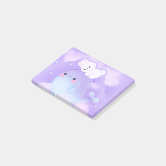 Kawaii Space whale en konijn sticky notes (Schuin)