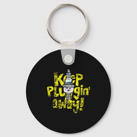 Kawaii Spark Plug Keep Pluggin Away Motivatie R Sleutelhanger (Voorkant)