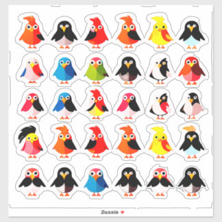 Kawaii Speelse Kleurrijke Cartoon Vogels Sticker