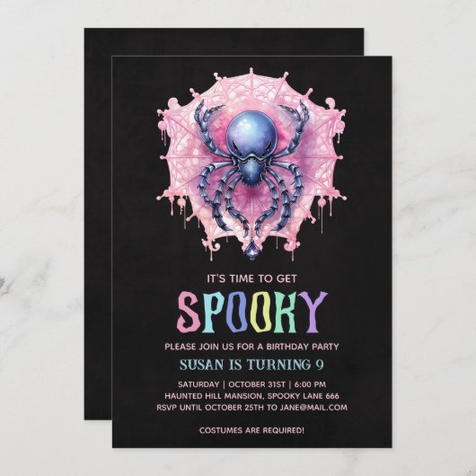 Kawaii Spider Halloween Verjaardagsfeest Kaart (Voorkant / Achterkant)