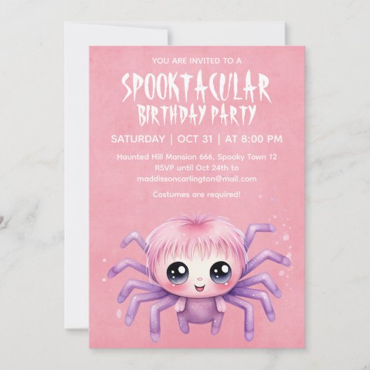 Kawaii Spider Halloween Verjaardagsfeest Kaart (Voorkant)