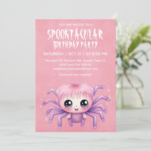 Kawaii Spider Halloween Verjaardagsfeest Kaart (Staand voorkant)