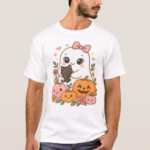 Kawaii spook Halloween zwarte kat pompoen herfst S T-shirt