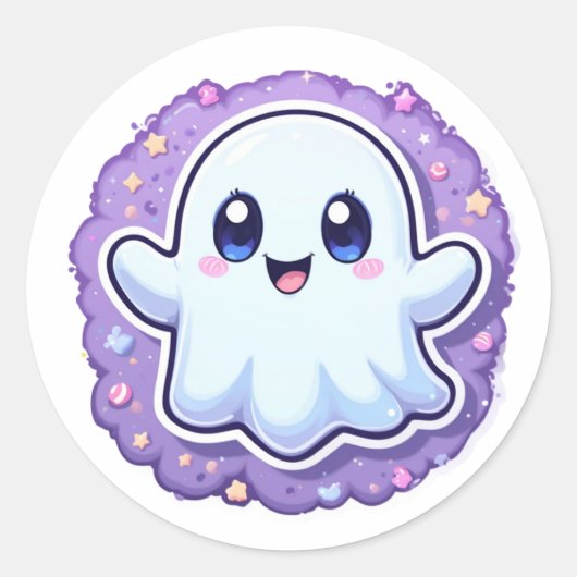 Kawaii spookachtig knutselsticker – Pastel Hallowe Ronde Sticker (Voorkant)