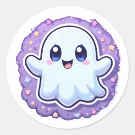 Kawaii spookambachtsticker – Pastelkleurige Hallow Ronde Sticker