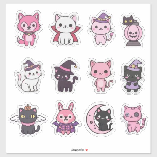 Kawaii Spooky Cat Sticker Pack (Vel)