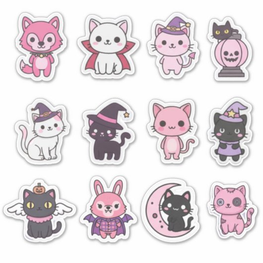 Kawaii Spooky Cat Sticker Pack (Voorkant)