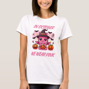 Kawaii Spooky Season Pink Witch Dragon Design T-shirt