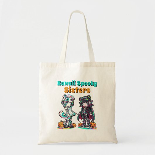 Kawaii Spooky Sisters Anime Chibi Halloween Tote Bag (Voorkant)