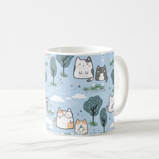 Kawaii Spring Cats Natuur Pattern Koffiemok (Voorkant rechts)