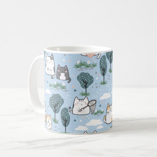 Kawaii Spring Cats Natuur Pattern Koffiemok (Voorkant links)