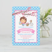 Kawaii Spring Cherry Blossom Girl Birthday Party Kaart (Staand voorkant)