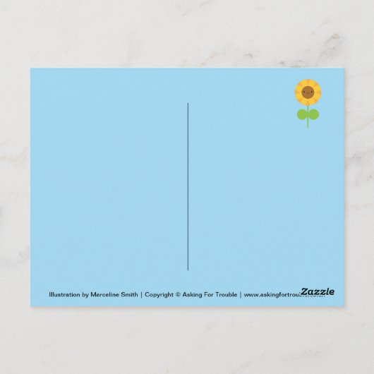 Kawaii Spring Flowers (Blauw) Briefkaart (Achterkant)