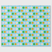 Kawaii Spring Flowers (Blauw) Cadeaupapier (Vlak)