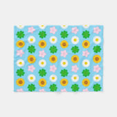 Kawaii Spring Flowers (Blauw) Fleece Deken (Voorkant (Horizontaal))