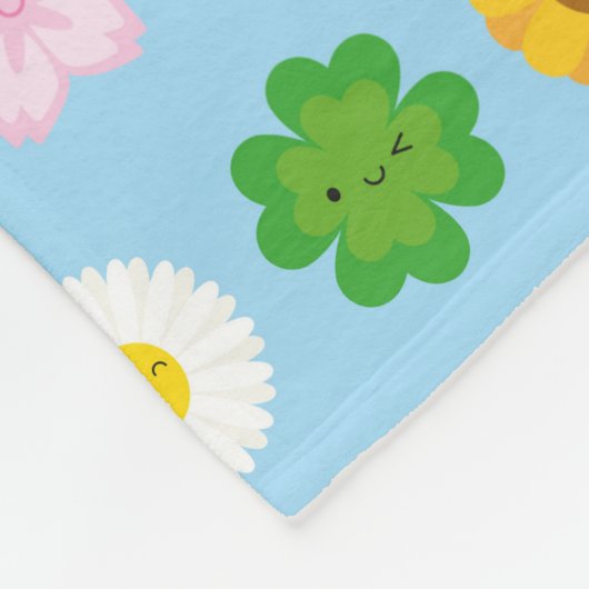 Kawaii Spring Flowers (Blauw) Fleece Deken (Hoek)