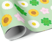 Kawaii Spring Flowers (groen) Cadeaupapier (Rol Hoek)