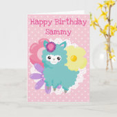 Kawaii Spring Pink Llama Happy Birthday Kaart (Gele Bloem)