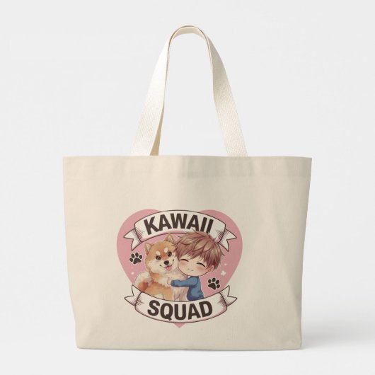 Kawaii Squad Shiba Inu Hondenliefhebber Chibi Art  Grote Tote Bag (Achterkant)