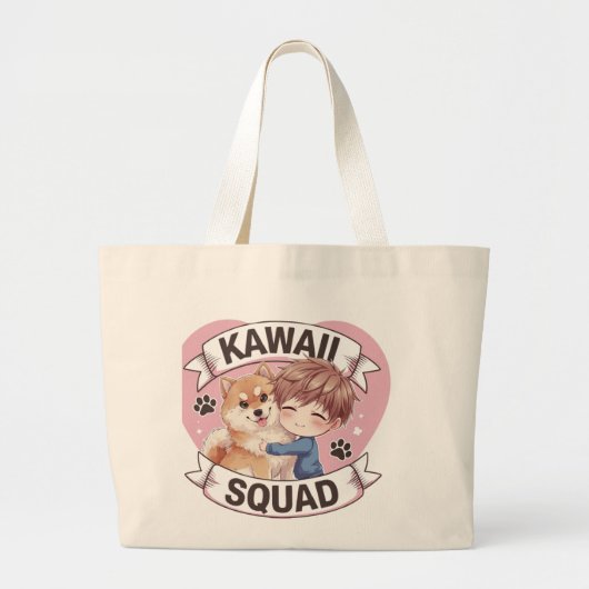 Kawaii Squad Shiba Inu Hondenliefhebber Chibi Art  Grote Tote Bag (Voorkant)
