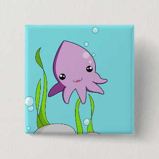Kawaii Squid Vierkante Button 5,1 Cm