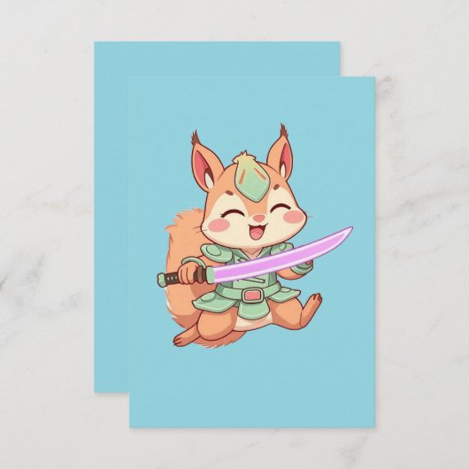 Kawaii Squirrel Samurai. Notitiekaartje (Voorkant / Achterkant)