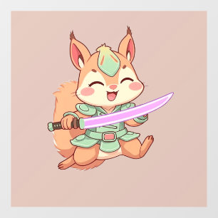 Kawaii Squirrel Samurai. Raamsticker
