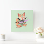 Kawaii Squirrel Samurai. Vierkante Klok (Huis)