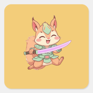 Kawaii Squirrel Samurai. Vierkante Sticker