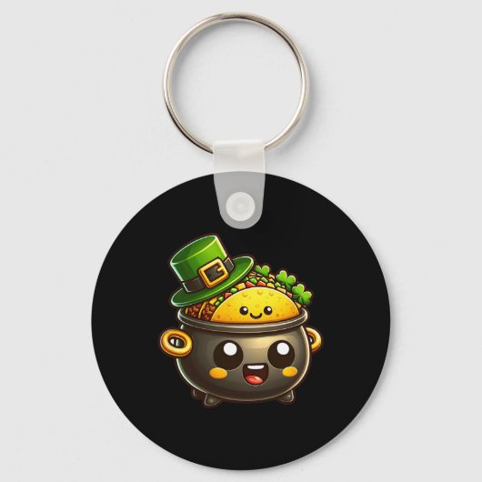 Kawaii St. Patricks Day Pot O Tacos Iers Mexicaans Sleutelhanger (Voorkant)