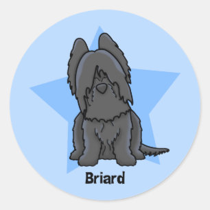 Kawaii Star Black Briard Ronde Sticker