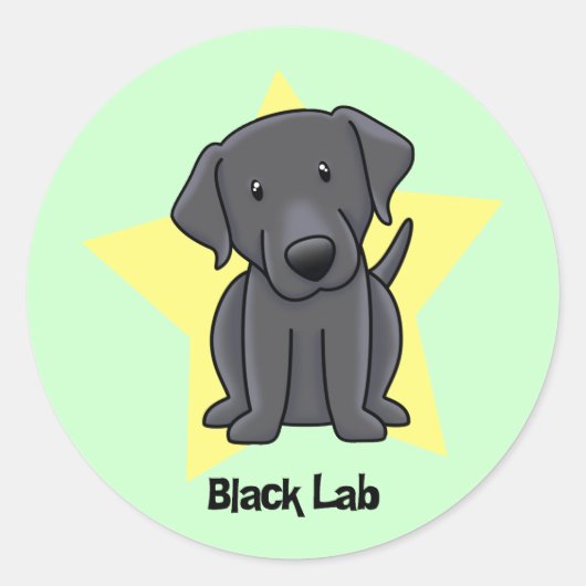 Kawaii Star Black Lab Ronde Sticker (Voorkant)