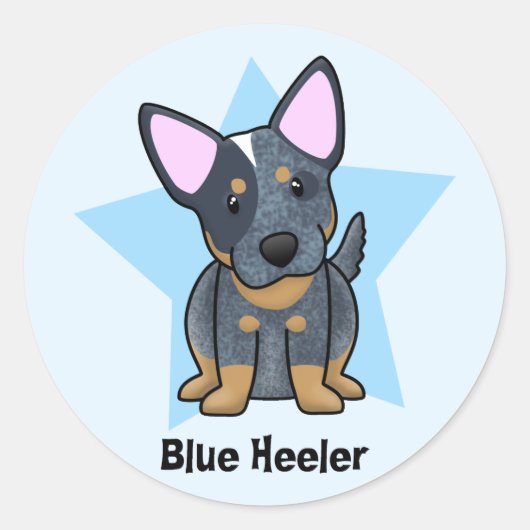 Kawaii Star Blue Heeler Ronde Sticker (Voorkant)