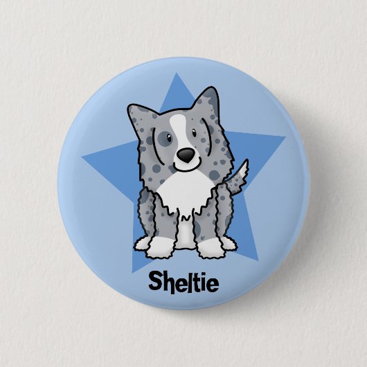 Kawaii Star Blue Sheltie Ronde Button 5,7 Cm (Voorkant)