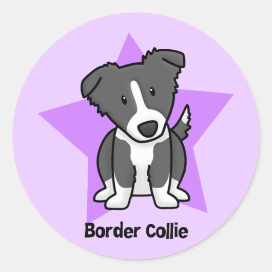 Kawaii Star Border Collie Ronde Sticker (Voorkant)