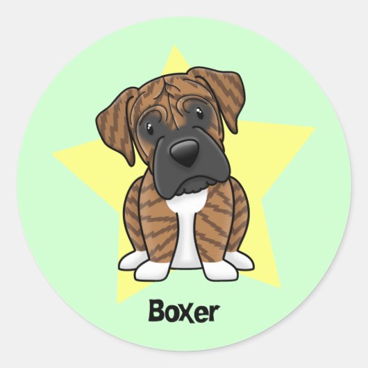 Kawaii Star Brindle Boxer Ronde Sticker (Voorkant)