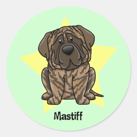 Kawaii Star Brindle Mastiff Ronde Sticker (Voorkant)