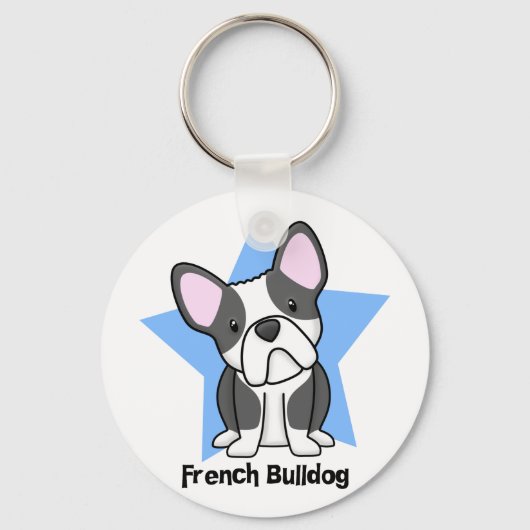 Kawaii Star BW French Bulldog Sleutelhanger (Voorkant)