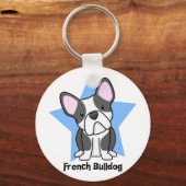 Kawaii Star BW French Bulldog Sleutelhanger (Voorkant)