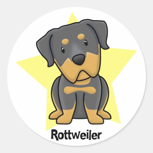 Kawaii Star Rottweiler Ronde Sticker (Voorkant)
