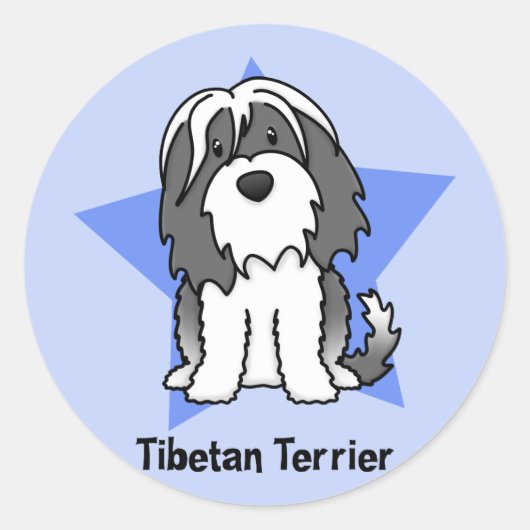 Kawaii Star Tibetan Terrier Ronde Sticker (Voorkant)