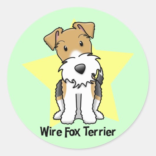 Kawaii Star Wire Fox Terrier Ronde Sticker (Voorkant)