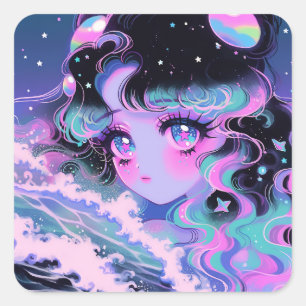 Kawaii Star-Zee Girl onder kosmische golven Vierkante Sticker