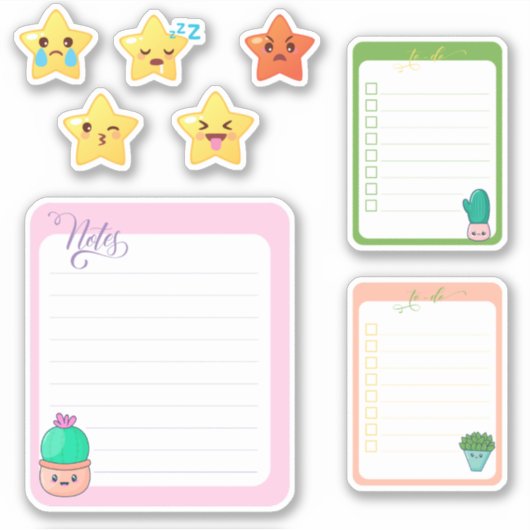 Kawaii Stars Notes to do Sticker (Voorkant)